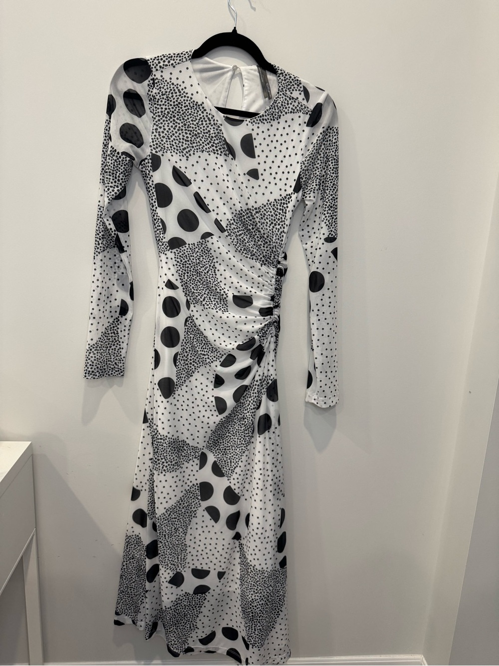 Anthropologie Black & White Abstract Print Ruched Midi Dress XS 0891 - Picture 5 of 8